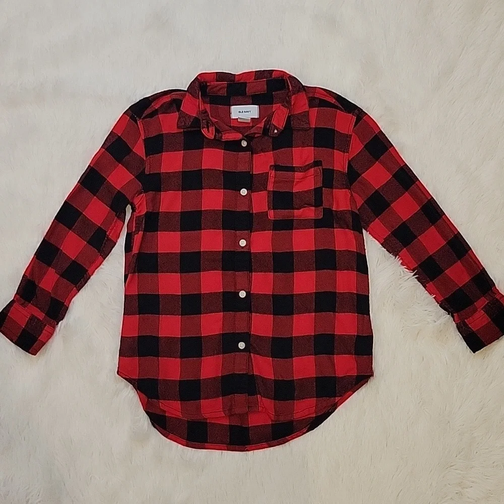 Old Navy Buffalo Plaid Flannel Shirt Bundle Red, White, Black Girl Size S (6-7)